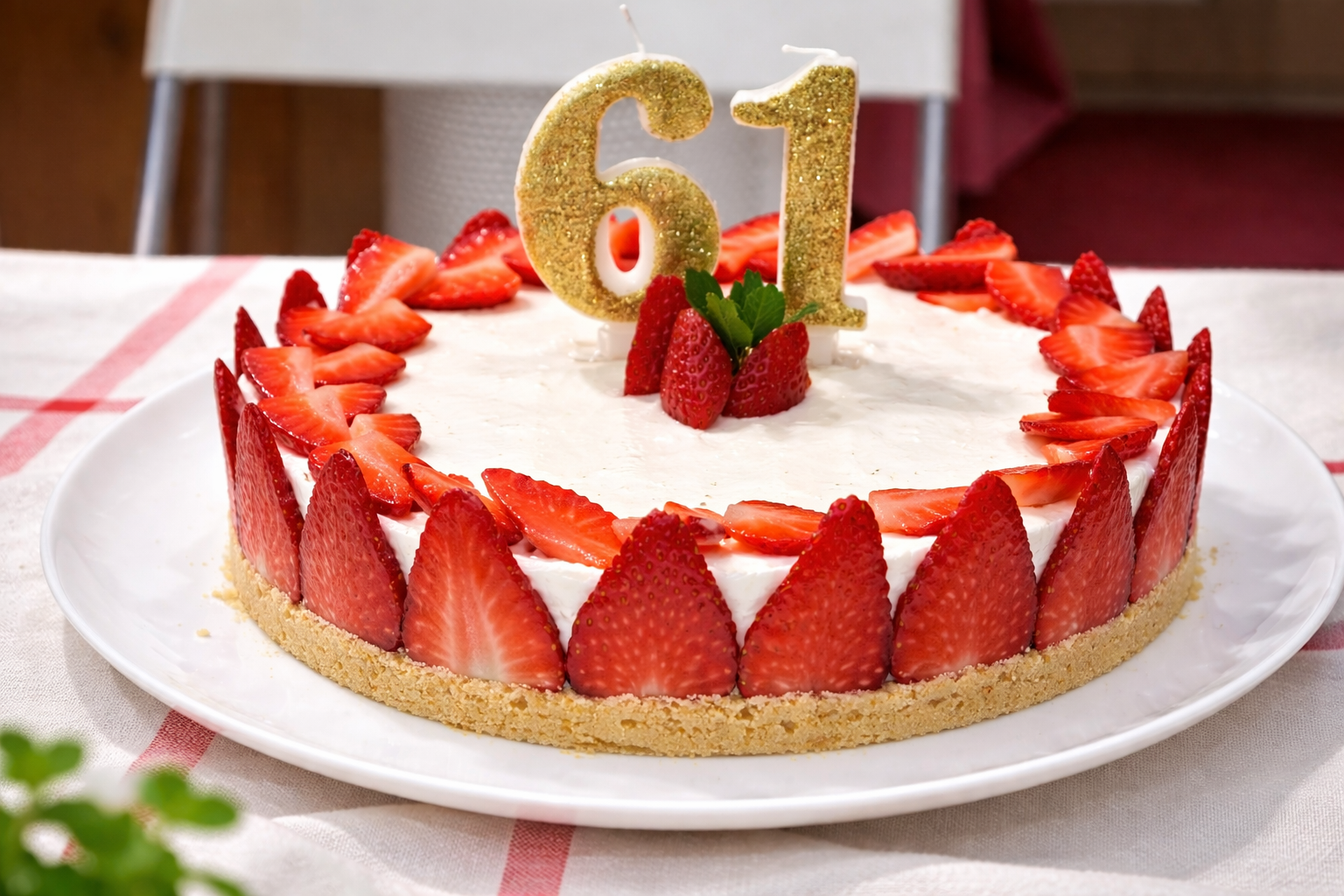 Strawberry cheesecake decorated for a birthday