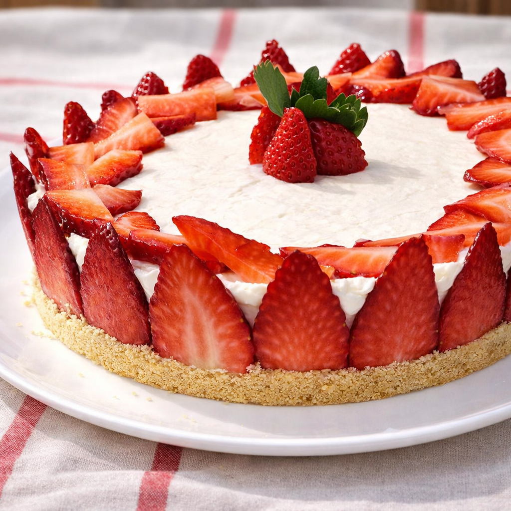 Close-up of the strawberry cheesecake