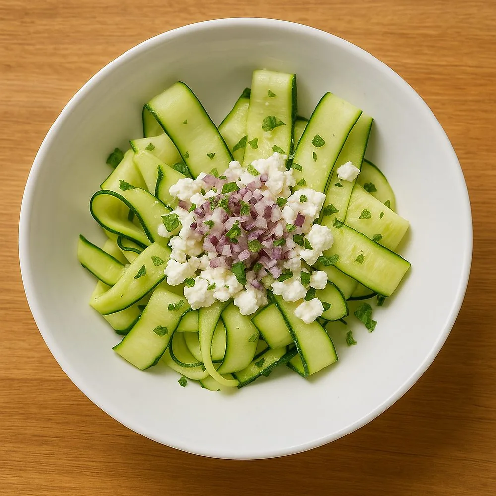 Courgette, feta and red onion salad