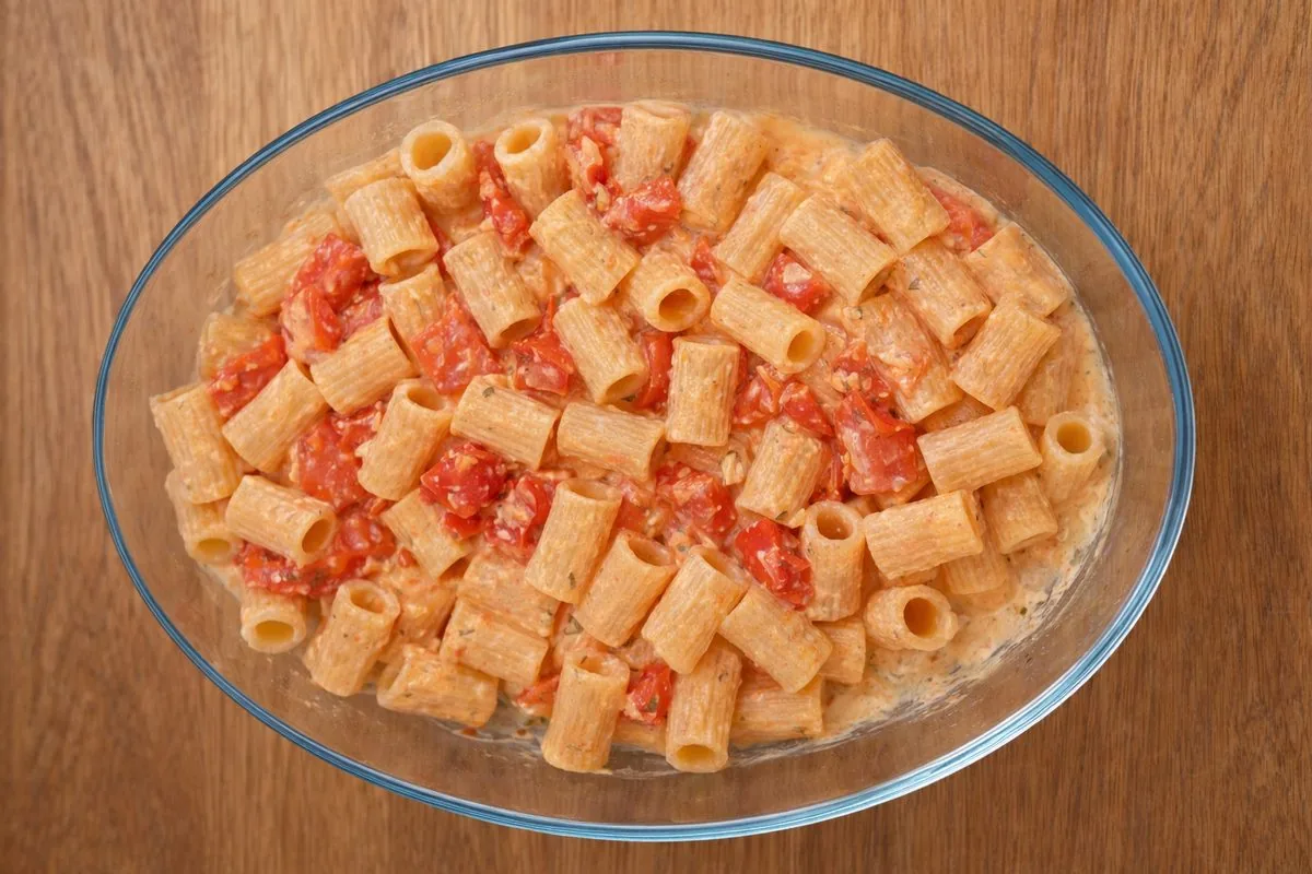 Pasta with baked feta and cherry tomatoes