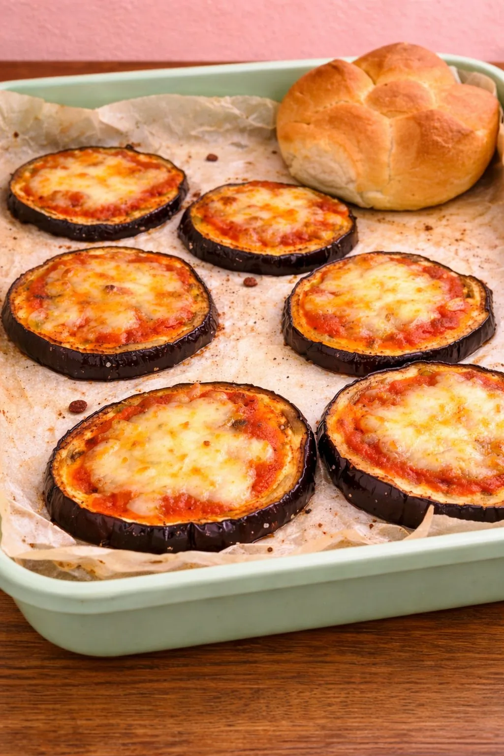 Baked aubergine mini-pizzas