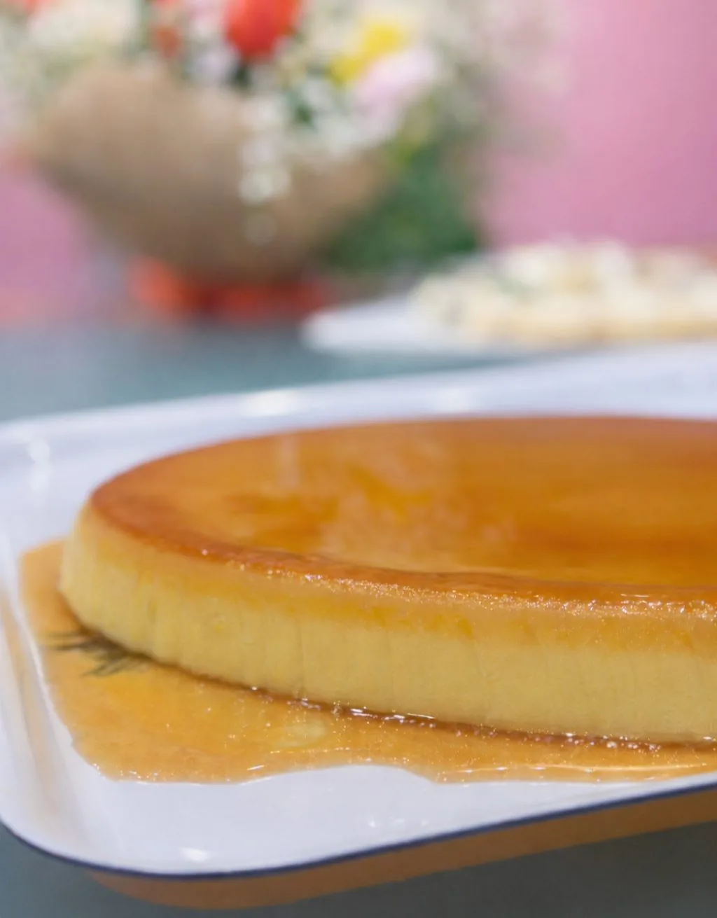 Crème caramel cake served on a plate