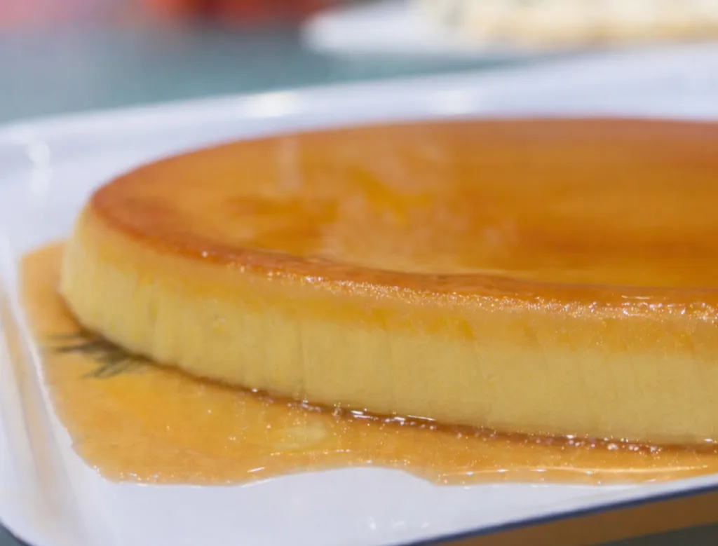 Slice of crème caramel cake